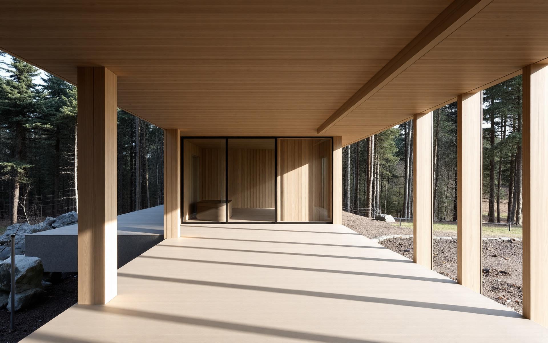 Scandinavian modern architecture with wood and glass facade