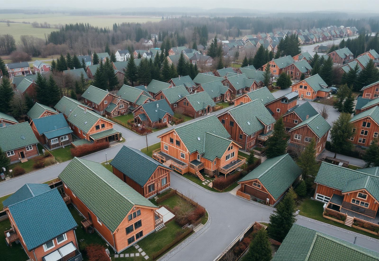 Aerial view of a Scandinavian sustainable neighbourhood